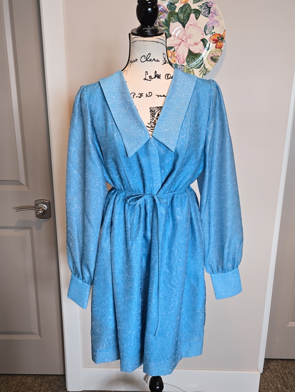 Darling Light Blue Long Sleeve Tie-Waist Dress